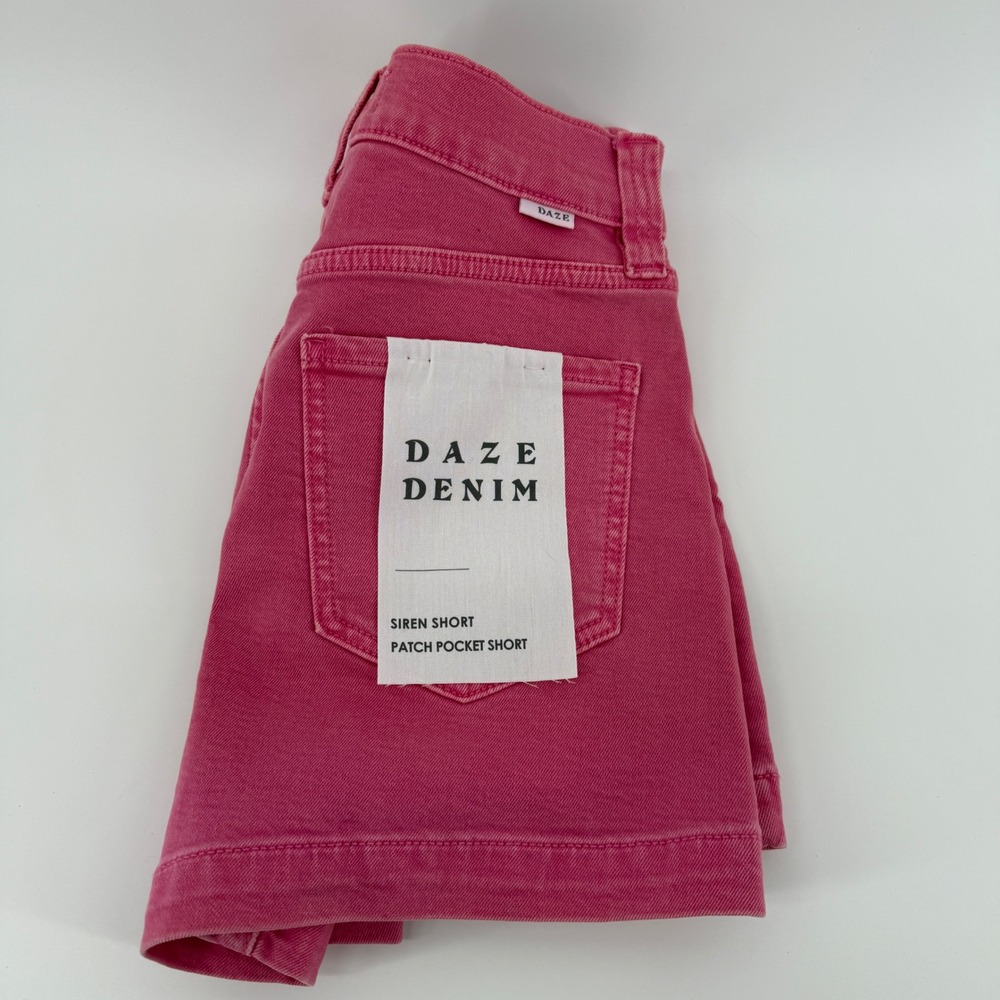 Daze Denim Siren Short Candy Pink Patch Pocket High Rise Jean Shorts 25 NEW
